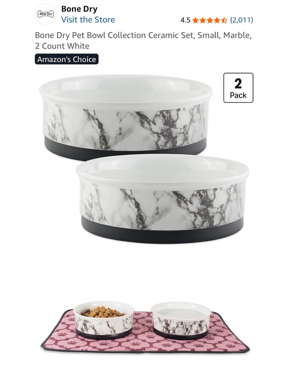 5/$30 Marble Ceramic Cat Bowls with Non-Slip Base - White (2 Pack)Small NWT